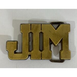 Vintage Royp Solid Brass Belt Buckle "Jim" Name Spell out 1970s Retro 3" x 1.7"